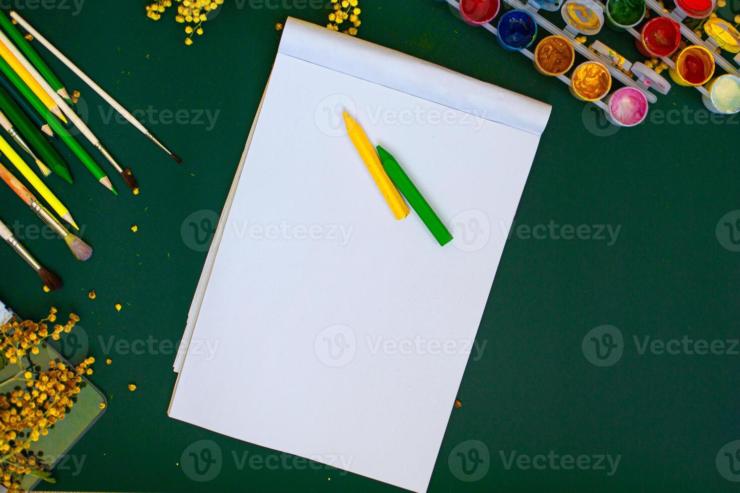 watercolor blank paper and colored pencils photo