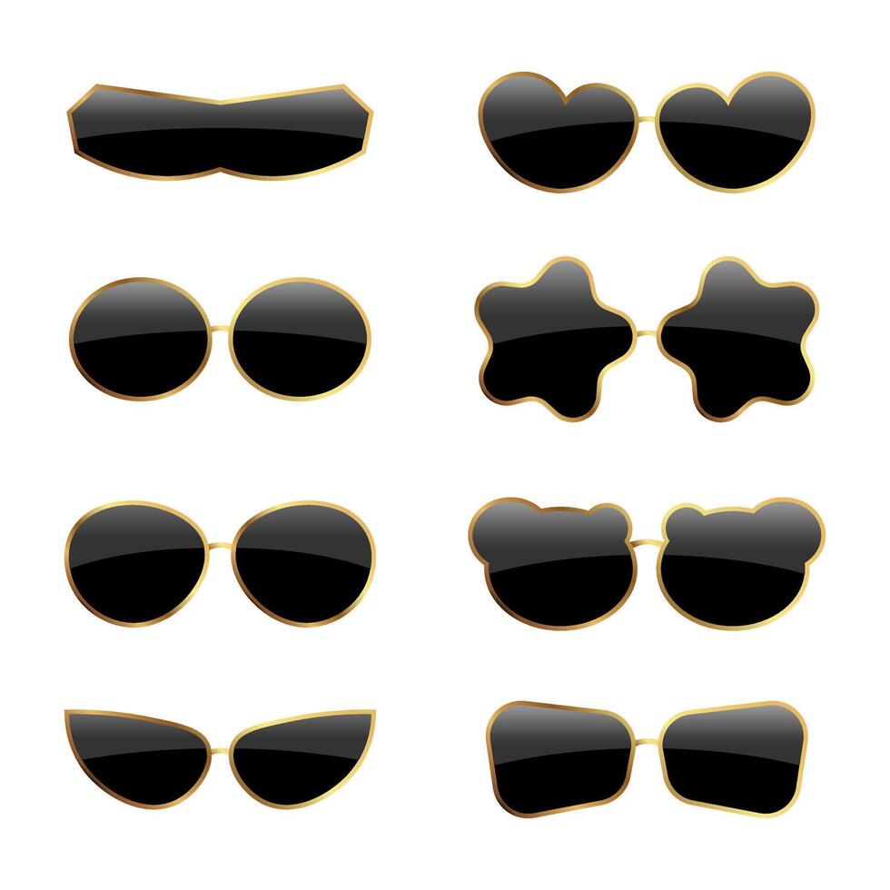 Creative sunglasses pack with gold frame for creative design and fashion illustrations on isolated background vector