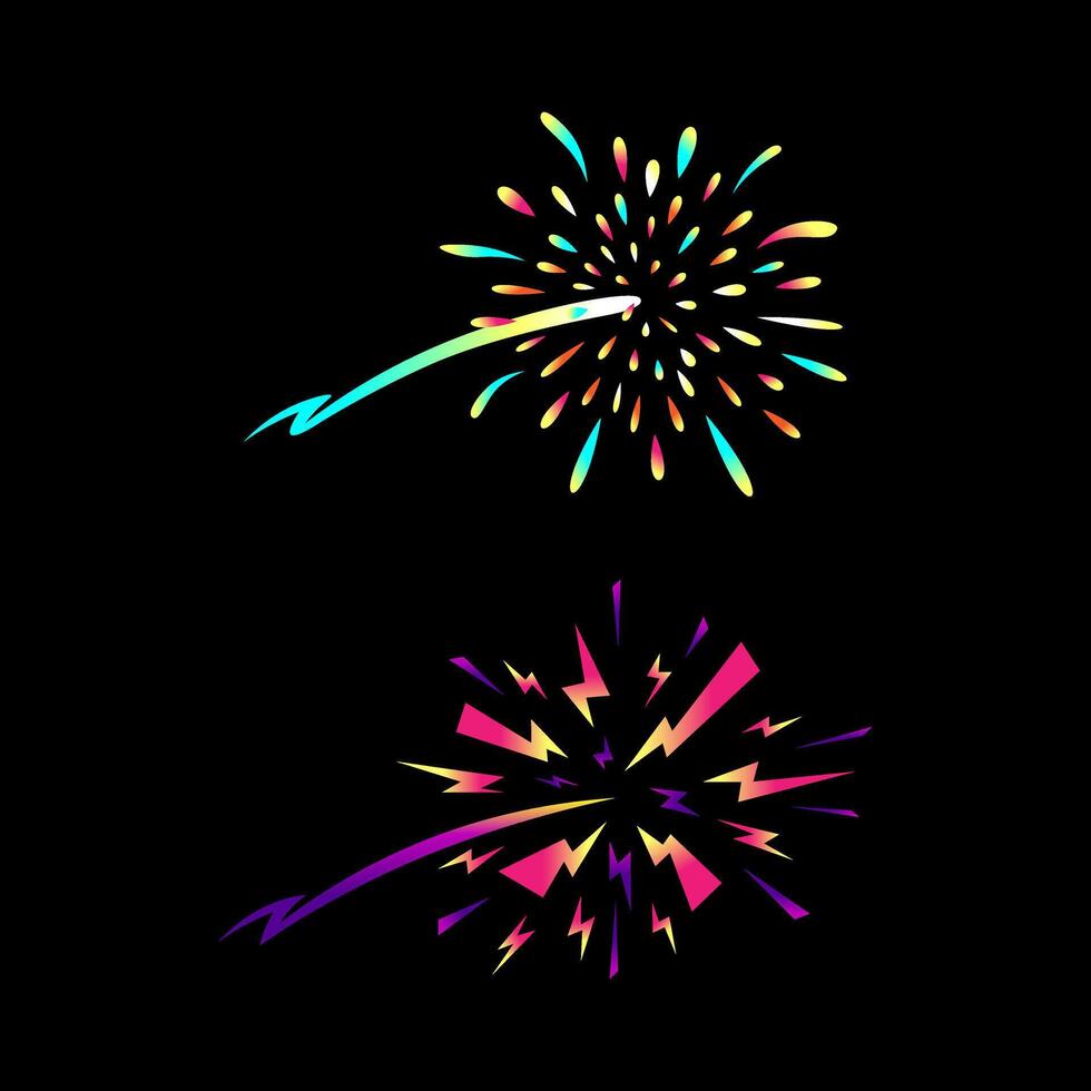 Fireworks illustrations set for celebration and festive events with abstract shapes on isolated background vector