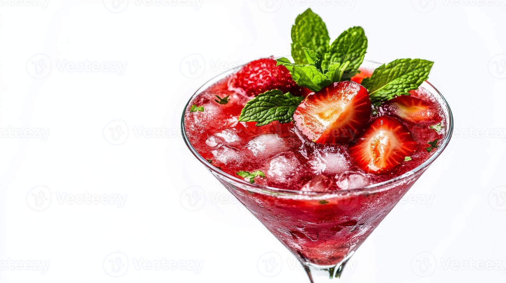 Refreshing strawberry mint frozen cocktail with ice and fresh garnish photo