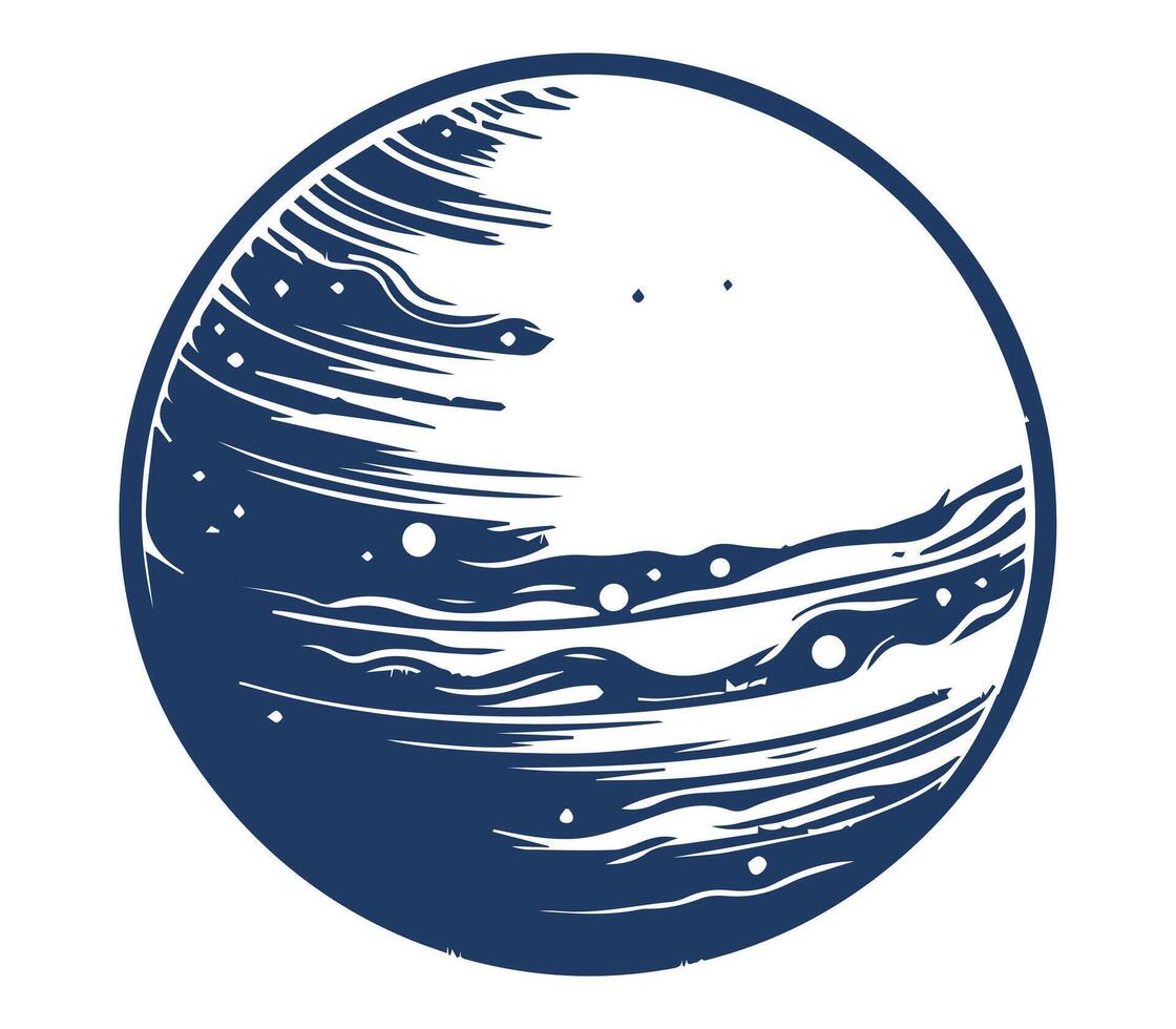 Blue and White Textured Planet Illustration. A stylized blue and white illustration of a textured planet with swirling patterns, representing space and celestial bodies. vector