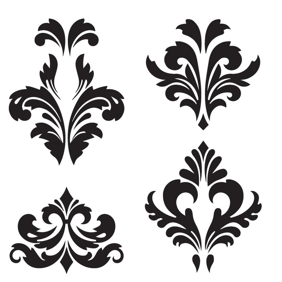 Decorative swirl calligraphic ornament flower shape star leaf heart shaped bell silhouette icon set for sophisticated themes vector