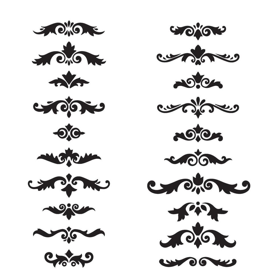 Floral flower shape star leaf swirl calligraphic ornament heart shaped bell silhouette icon set for stylish artistic patterns vector