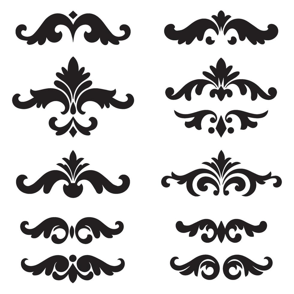 Beautifully crafted flower shape star leaf swirl calligraphic ornament heart shaped bell silhouette icon set for festive celebrations vector