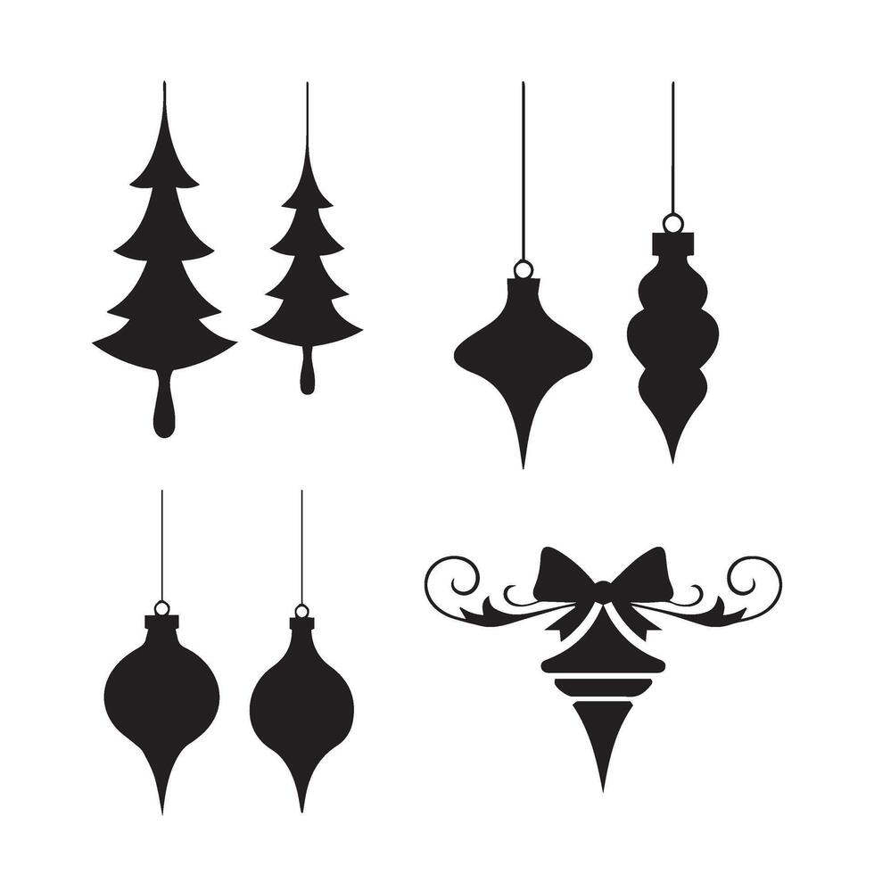 Beautiful holiday ornament flower shape star leaf swirl calligraphic ornament heart shaped bell silhouette icon set for festive embellishments vector