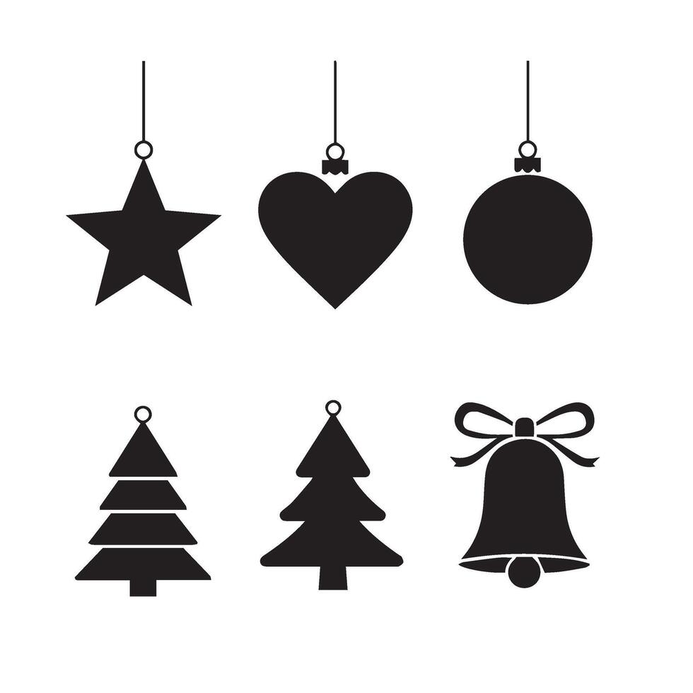 Elegant hanging ornament flower shape star leaf swirl calligraphic ornament heart shaped bell silhouette icon set for stylish decor vector