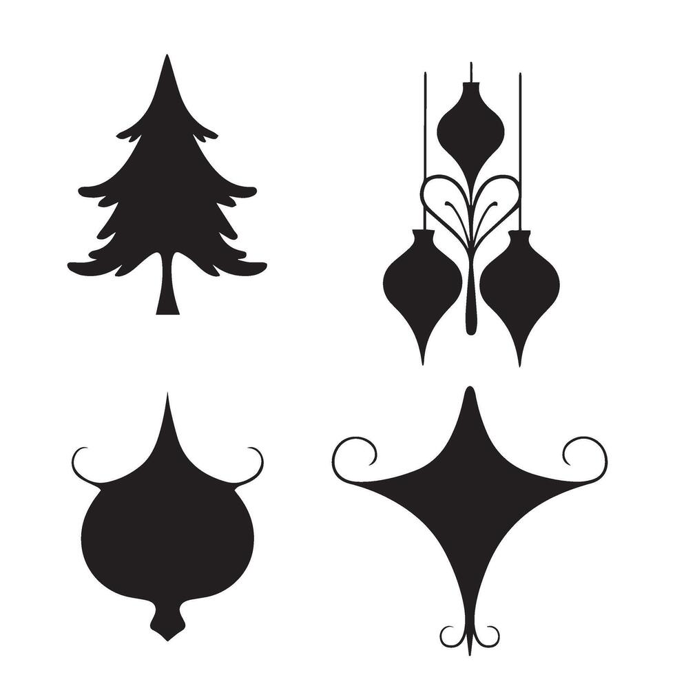 Stylish floral calligraphic ornament flower shape star leaf swirl heart shaped bell silhouette icon set for creative branding vector