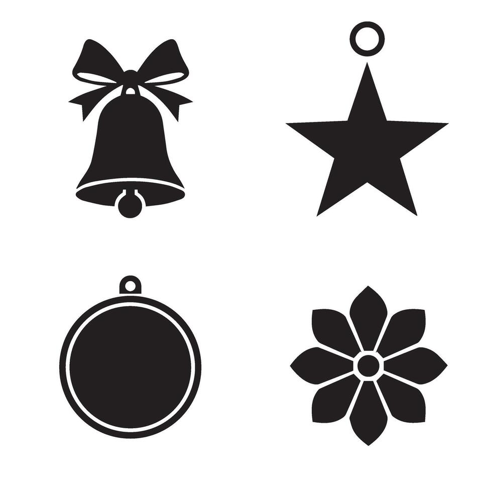 Luxury holiday pattern flower shape star leaf swirl calligraphic ornament heart shaped bell silhouette icon set for seasonal decor vector