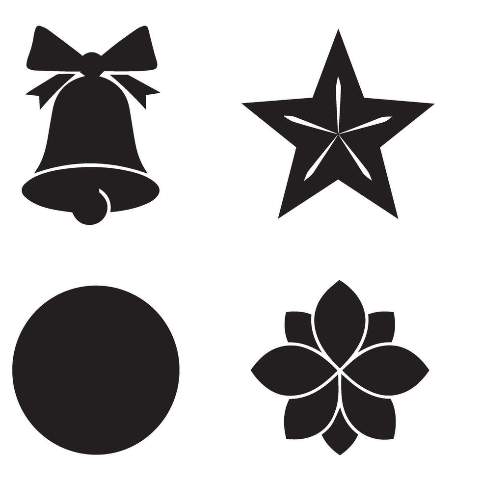 Beautiful swirl calligraphic ornament flower shape star leaf heart shaped bell silhouette icon set for luxury artistic projects vector
