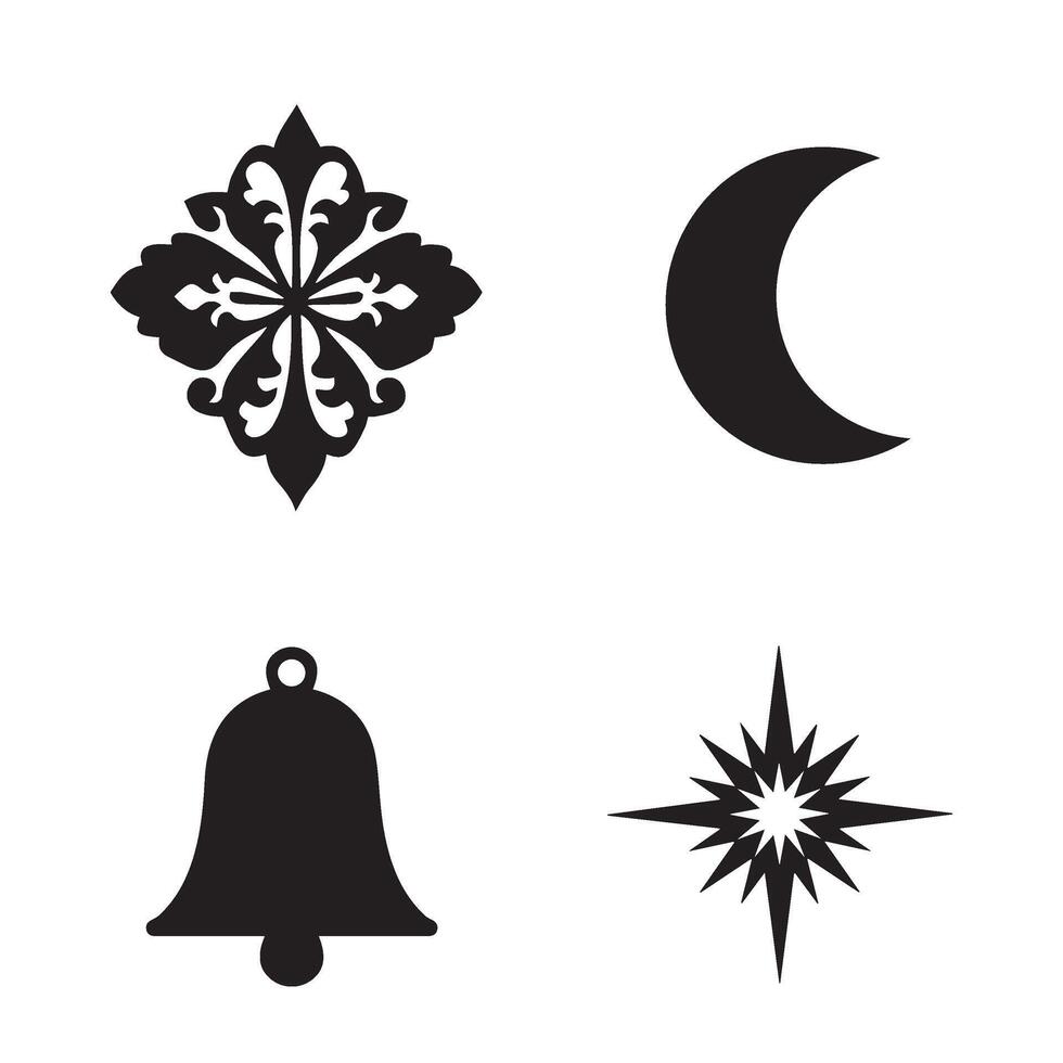 Decorative pattern flower shape star leaf swirl calligraphic ornament heart shaped bell silhouette icon set for artistic compositions vector