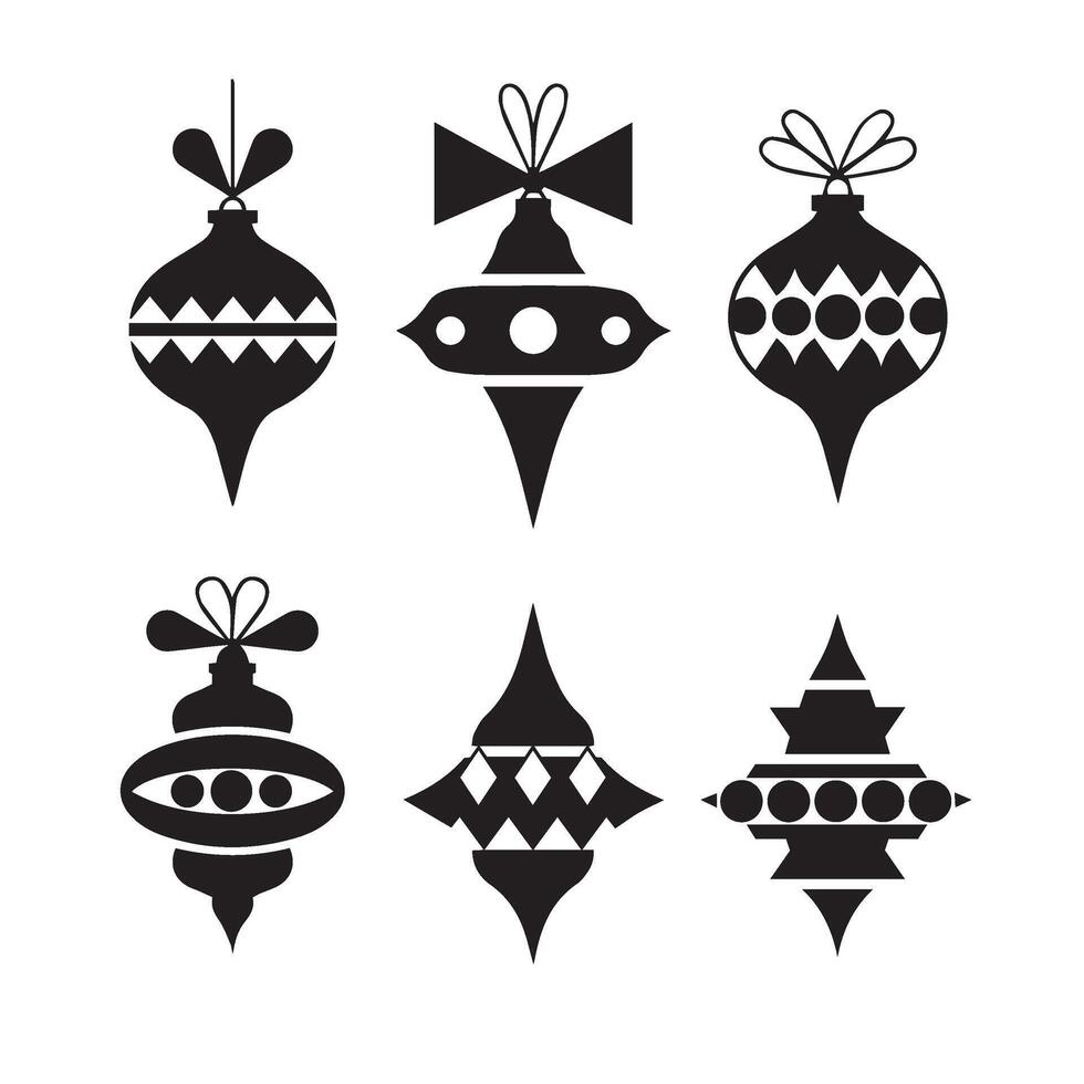 Winter season flower shape star leaf swirl calligraphic ornament heart shaped bell silhouette icon set for stylish decorations vector