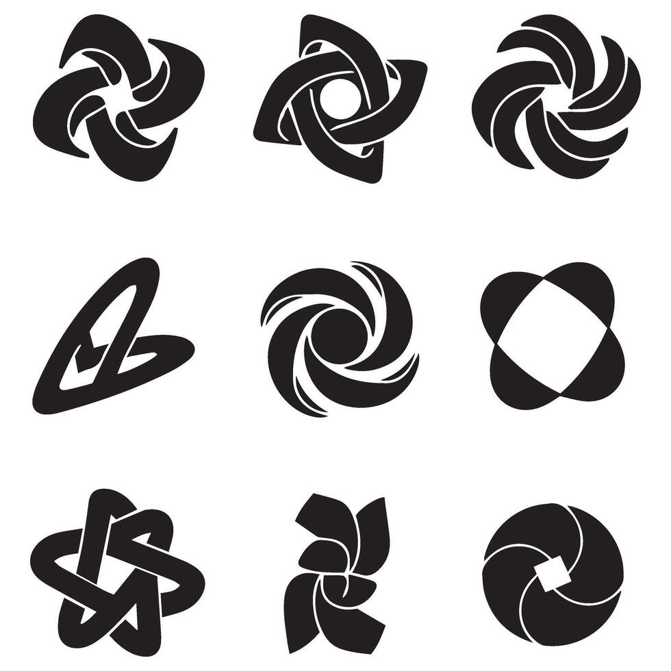 A Creative and Modern Set of Black Silhouette Icons Showcasing Nature Inspired and Abstract Design Aesthetics vector