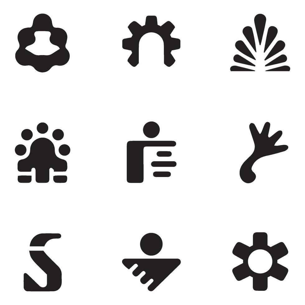 A High Quality Compilation of Black Silhouette Icons Featuring Abstract Nature Inspired and Symbolic Design Forms vector