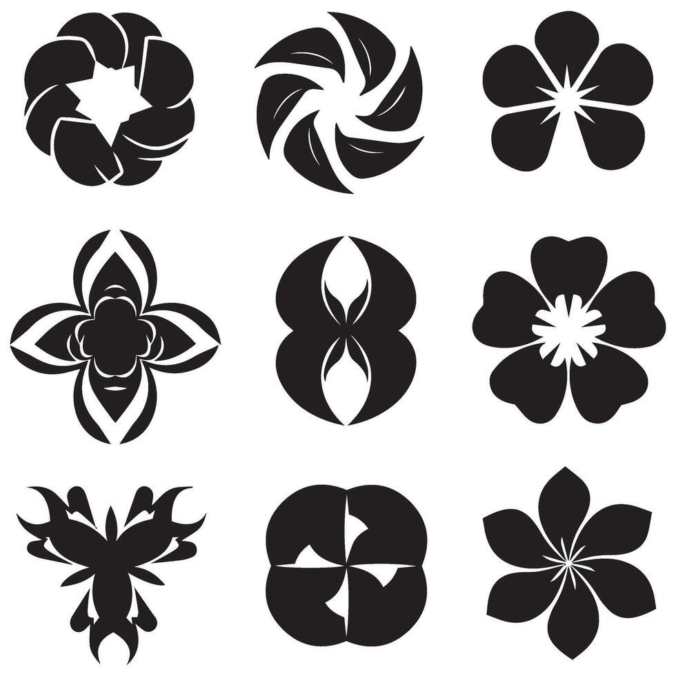 A Variety of Unique and Modern Silhouette Icons Featuring Nature Inspired and Abstract Thematic Design Elements vector