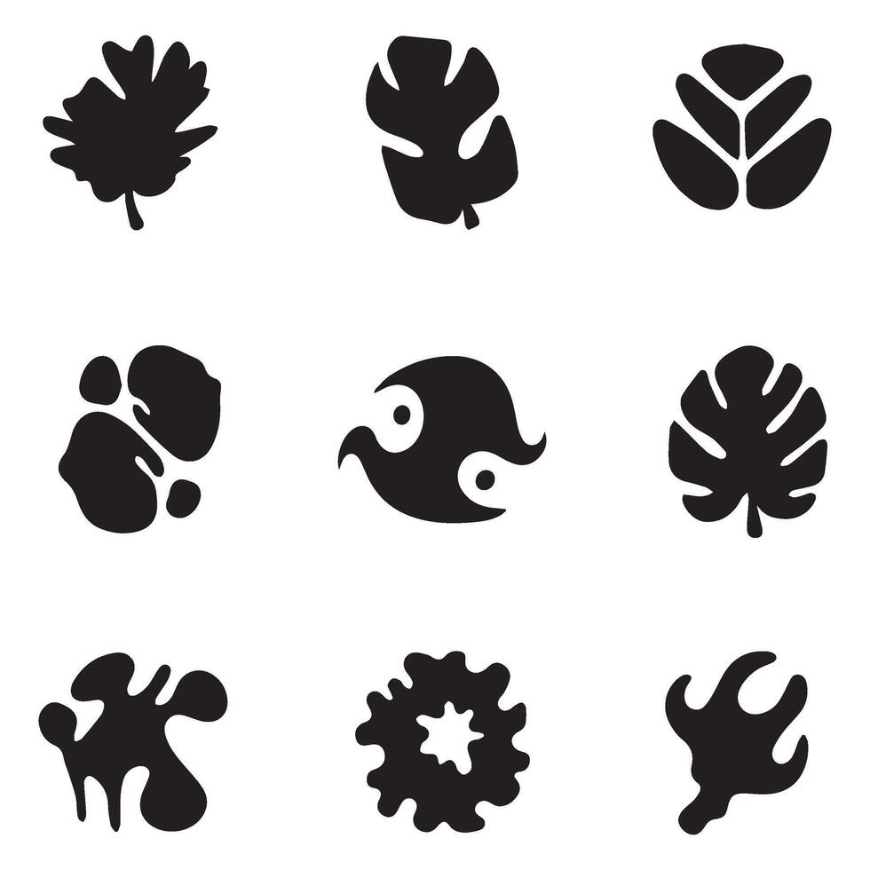 A Collection of Black and White Silhouette Icons Depicting Nature Shapes Abstract Symbols and Creative Forms vector
