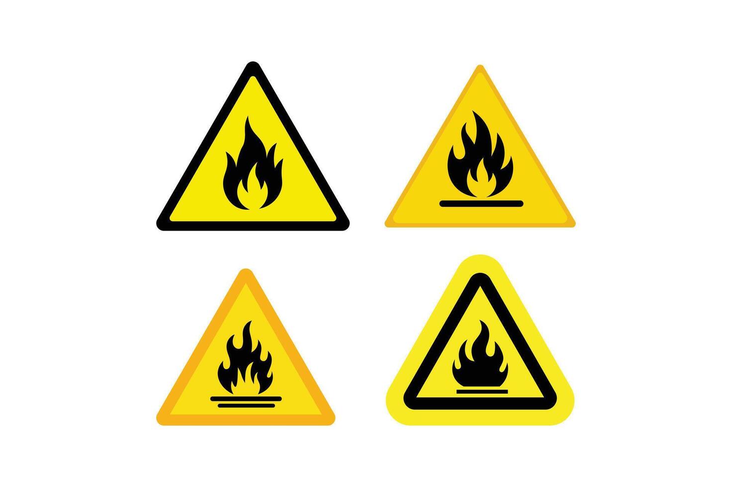 Fire Safety Icon Collections, caution fire triangle sign, fire safety triangle icon, warning flame hazard icon, fire triangle symbol, caution flammable area vector