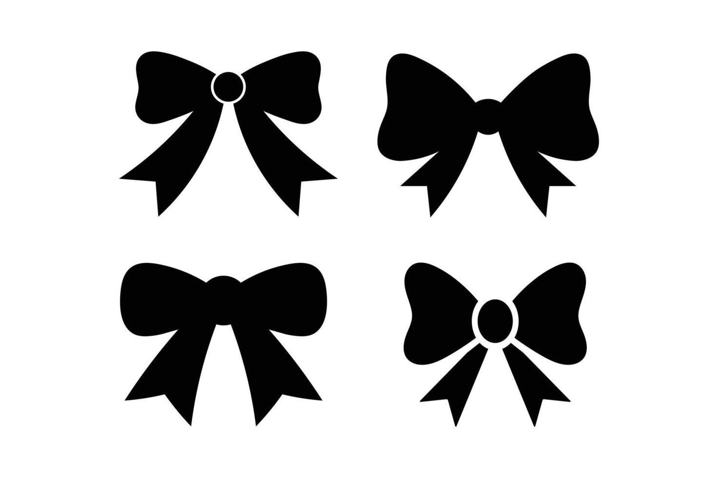 Decorative Black Bow Silhouette Sets, decoration bow tie ribbon, bow black silhouette ribbon knot, black bow icons and symbols, black silhouette wedding ribbon vector