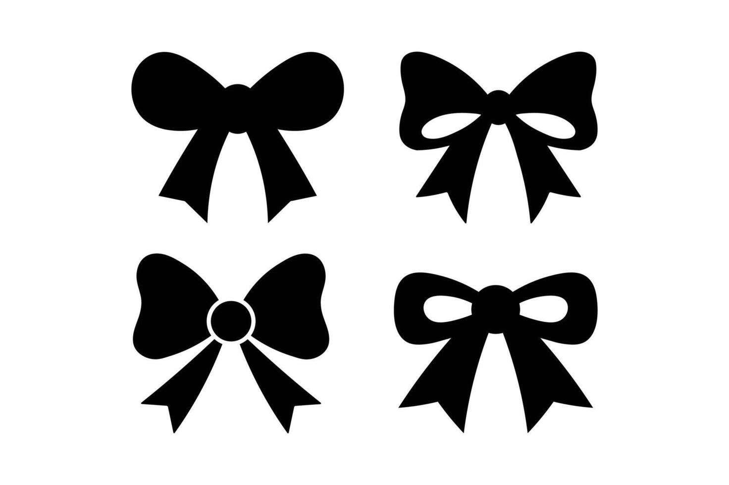 Black Bow Knot Silhouette Design Sets, decoration bow tie ribbon, bow black silhouette ribbon knot, black bow icons and symbols, black silhouette wedding ribbon vector