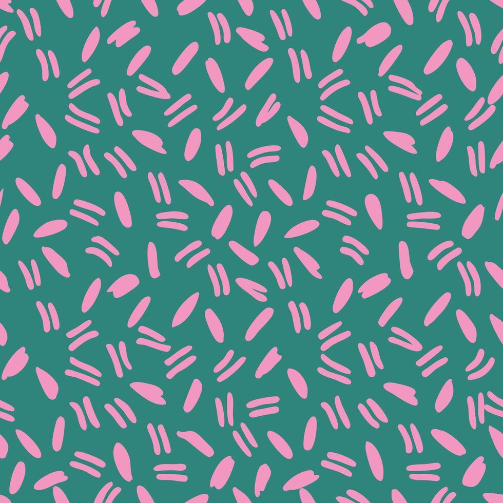 Abstract Seamless Pattern with Pink Brush Strokes on Green Background Modern and Playful Design vector