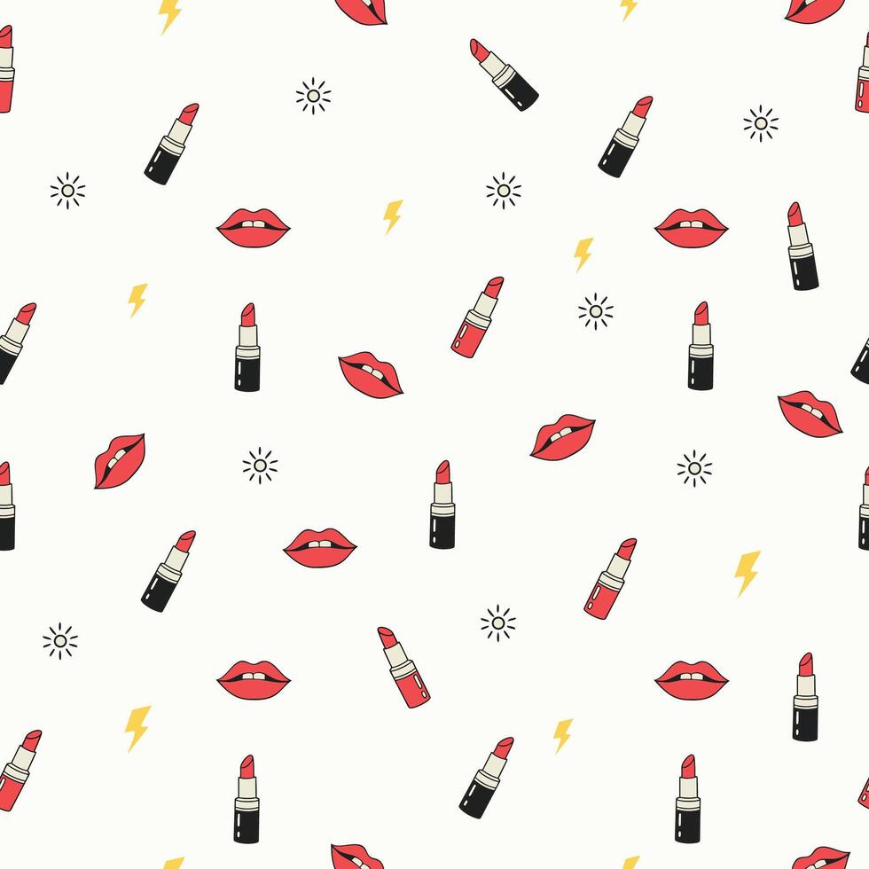 Trendy Lipstick and Lips Pattern Fun and Stylish Beauty Design vector