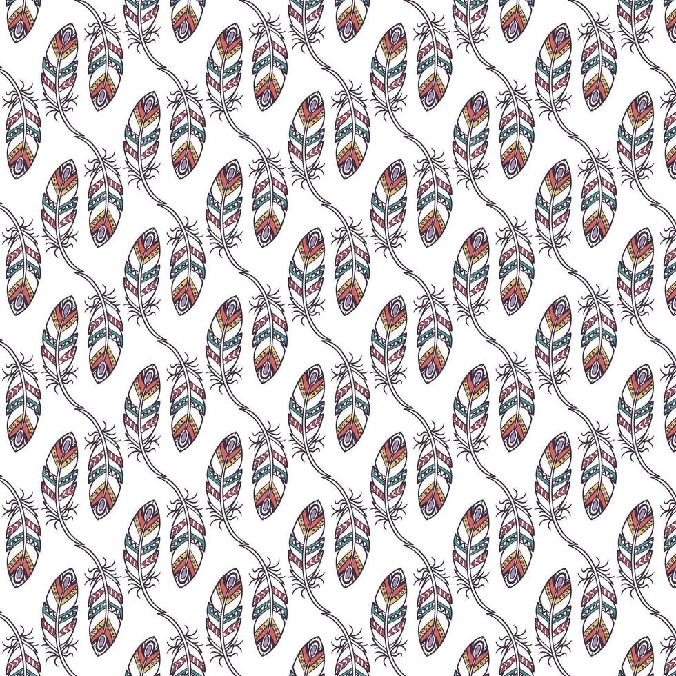 Colorful Feather Pattern Seamless Boho Illustration vector