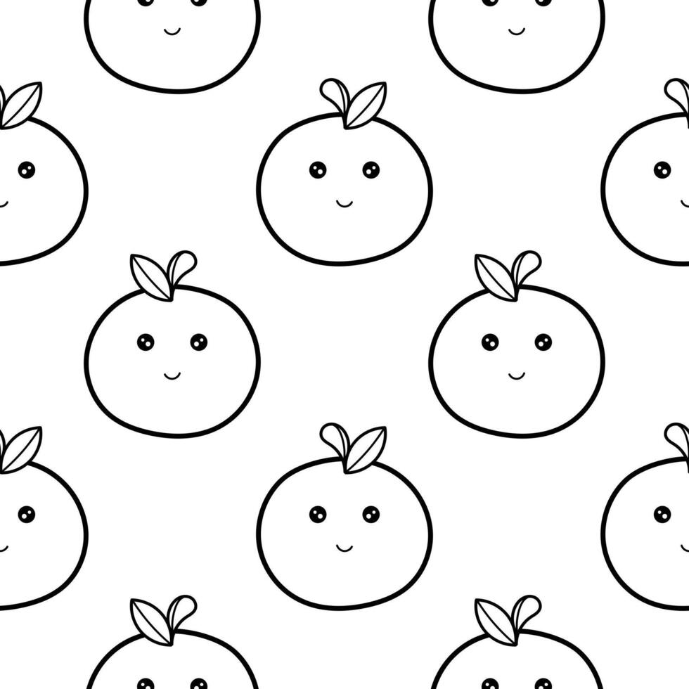 hand draw seamless pattern of orange fruit characters vector