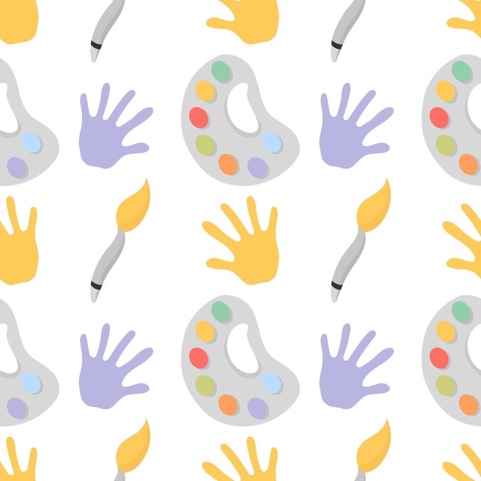 seamless pattern of colorful paint brushes and palms vector
