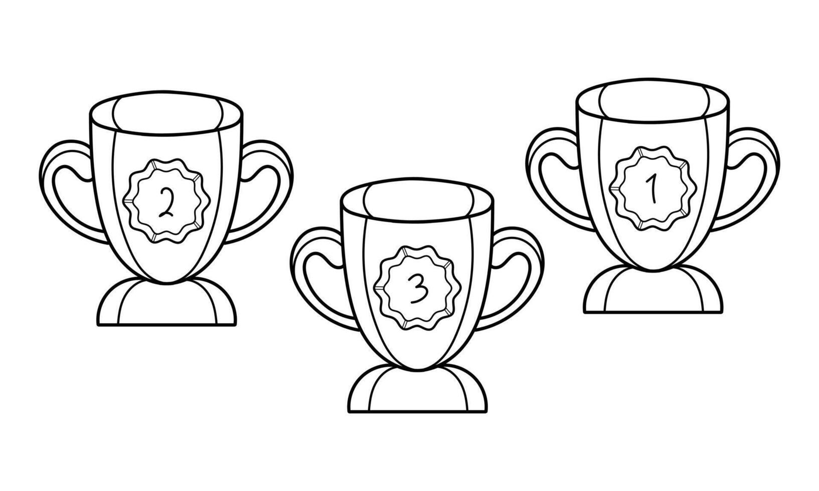 hand drawn 1st, 2nd and 3rd place trophies on white background vector