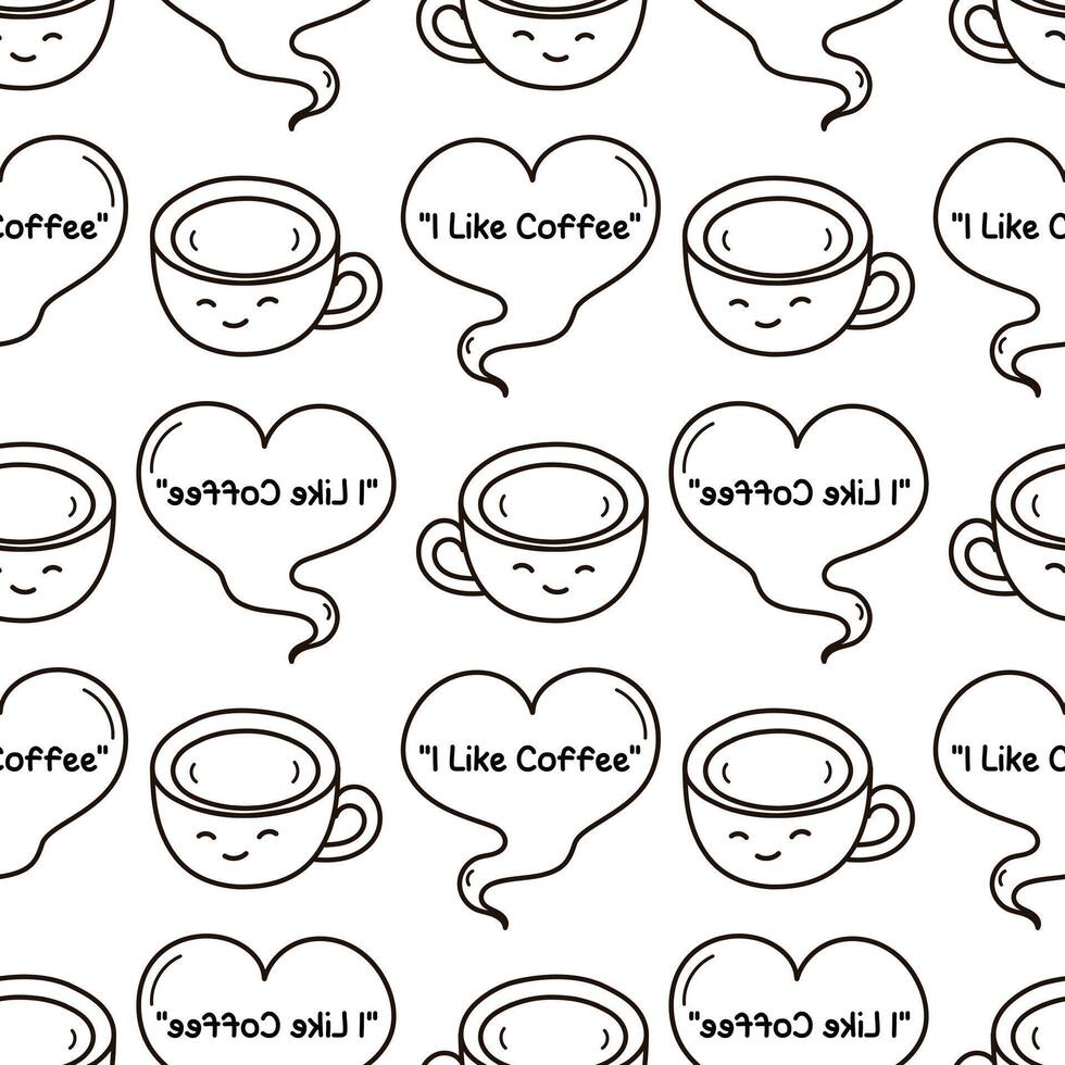 seamless pattern hand drawn two coffee cups with smiling faces vector