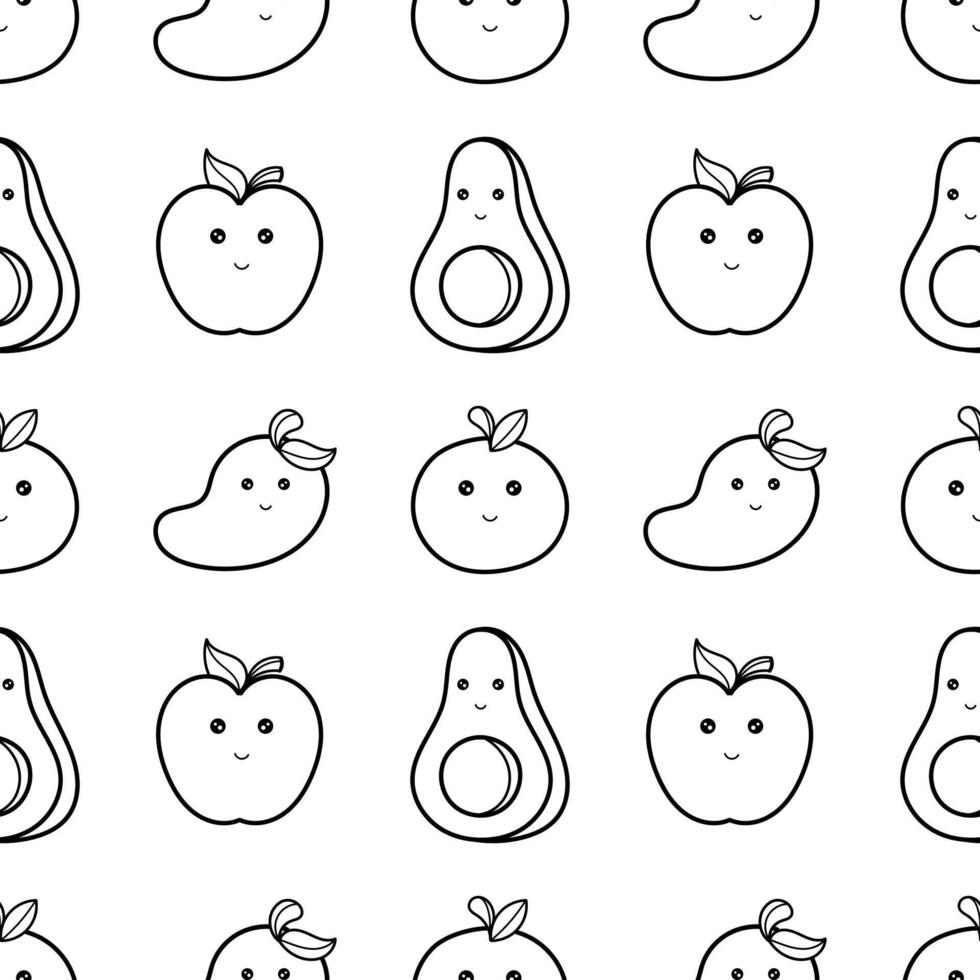 seamless pattern hand drawn fruit characters vector