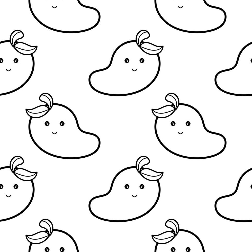 hand draw seamless pattern of mango fruit characters vector