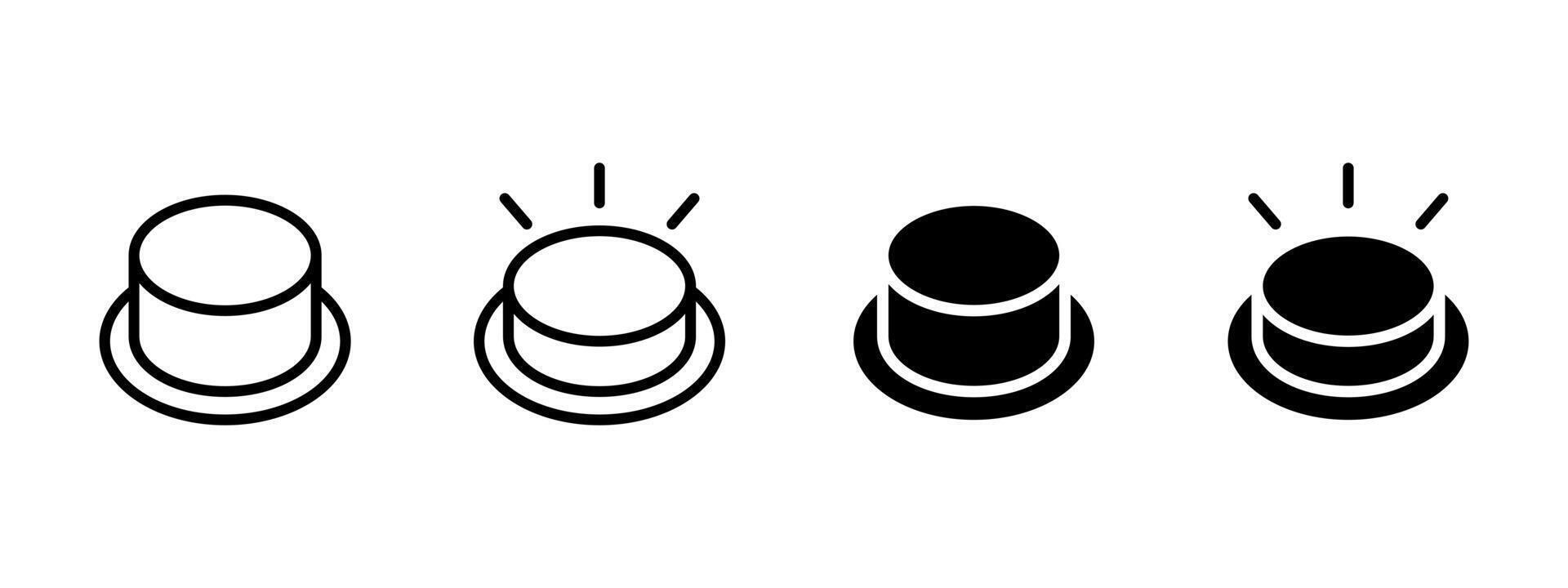 Button icon. Round push button with base and radiating lines illustration. Power control or emergency start symbol for user interface, electronics and automation design. vector
