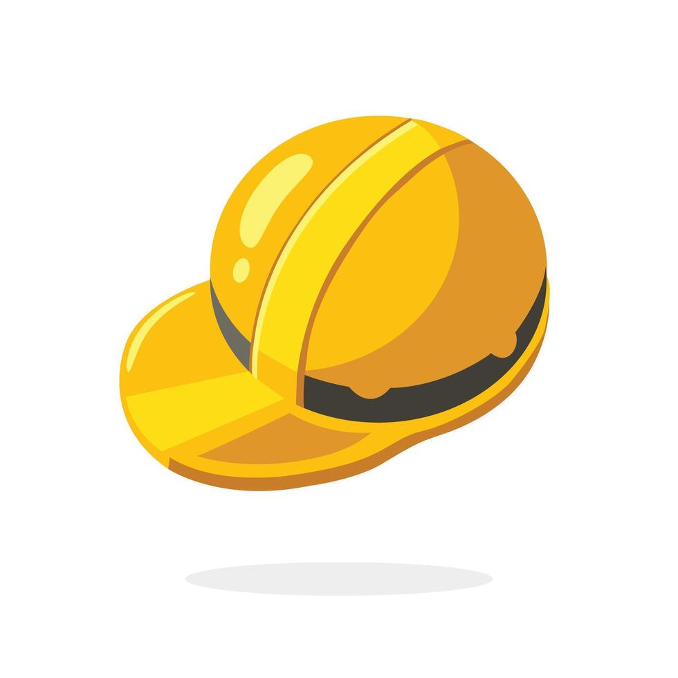 Yellow safety helmet icon designed in cartoon style, isolated on white background. Head protection for workers vector