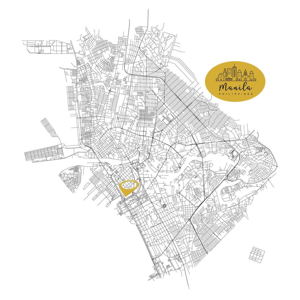 Manila capital city of Philippines,Urban Streets Roads Map with city center location pin, illustration element image vector