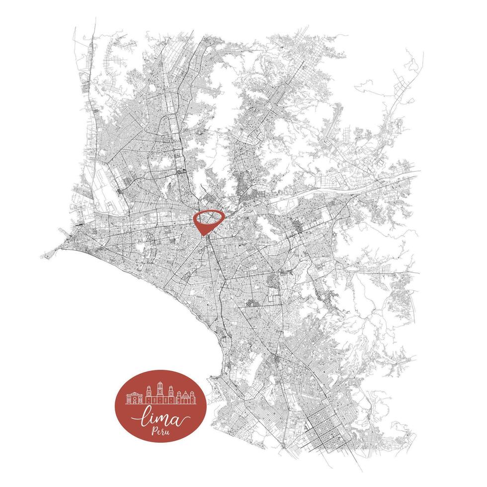 Lima capital city of Peru,Urban Streets Roads Map with city center location pin, illustration element image vector