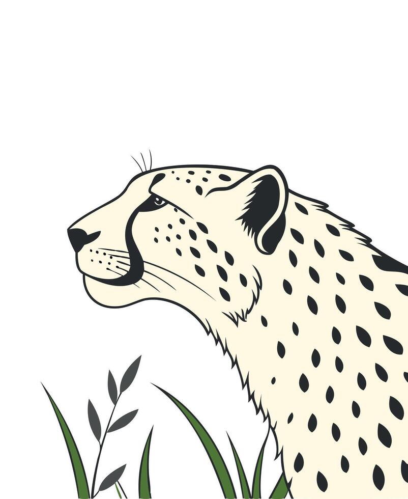 Stylized Cheetah with Grass Elements vector