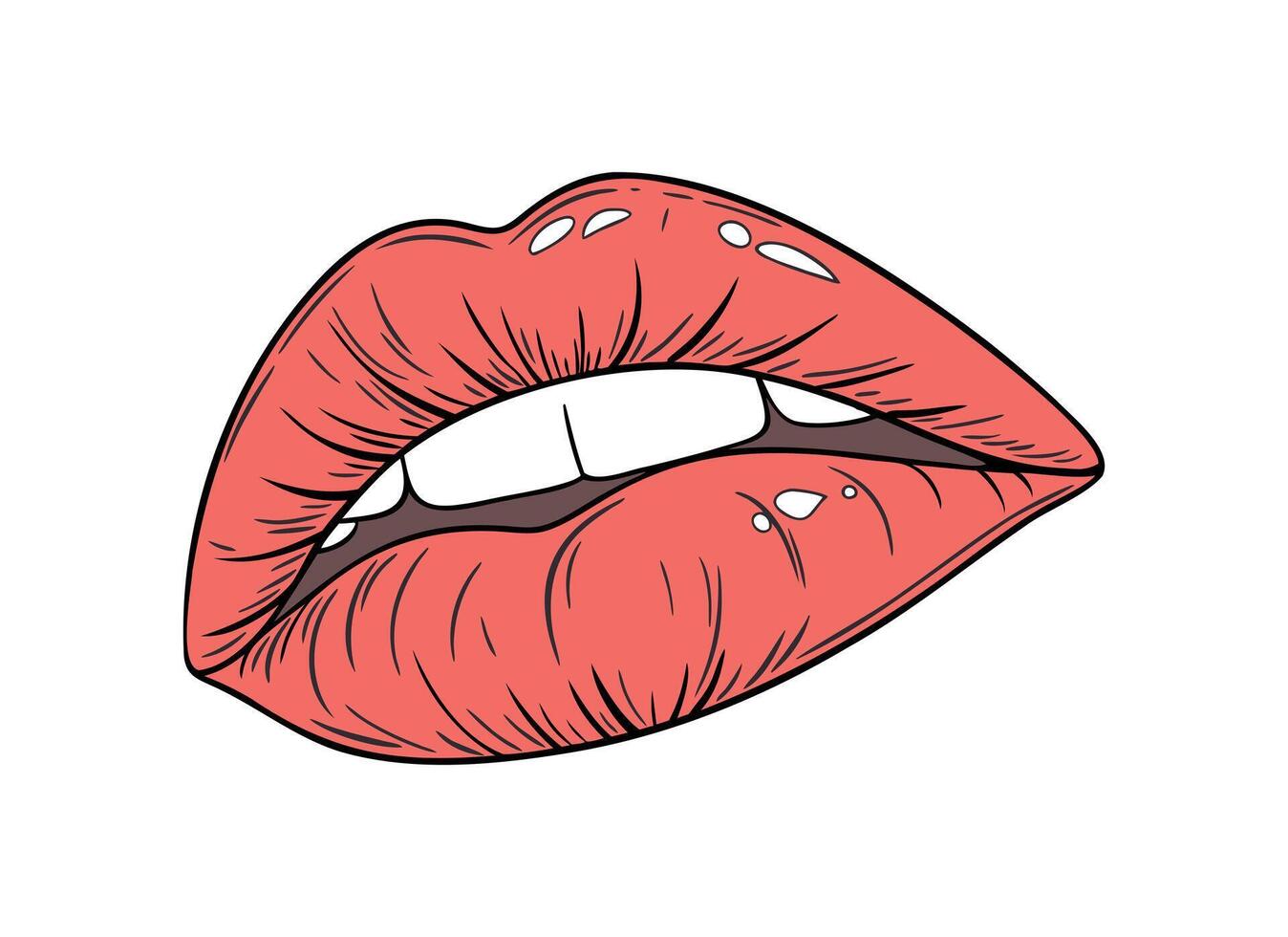 Vibrant Red Lips with Bite Gesture vector