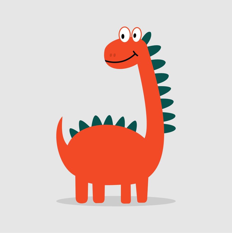 Cute smiling dinosaur isolated on grey background vector