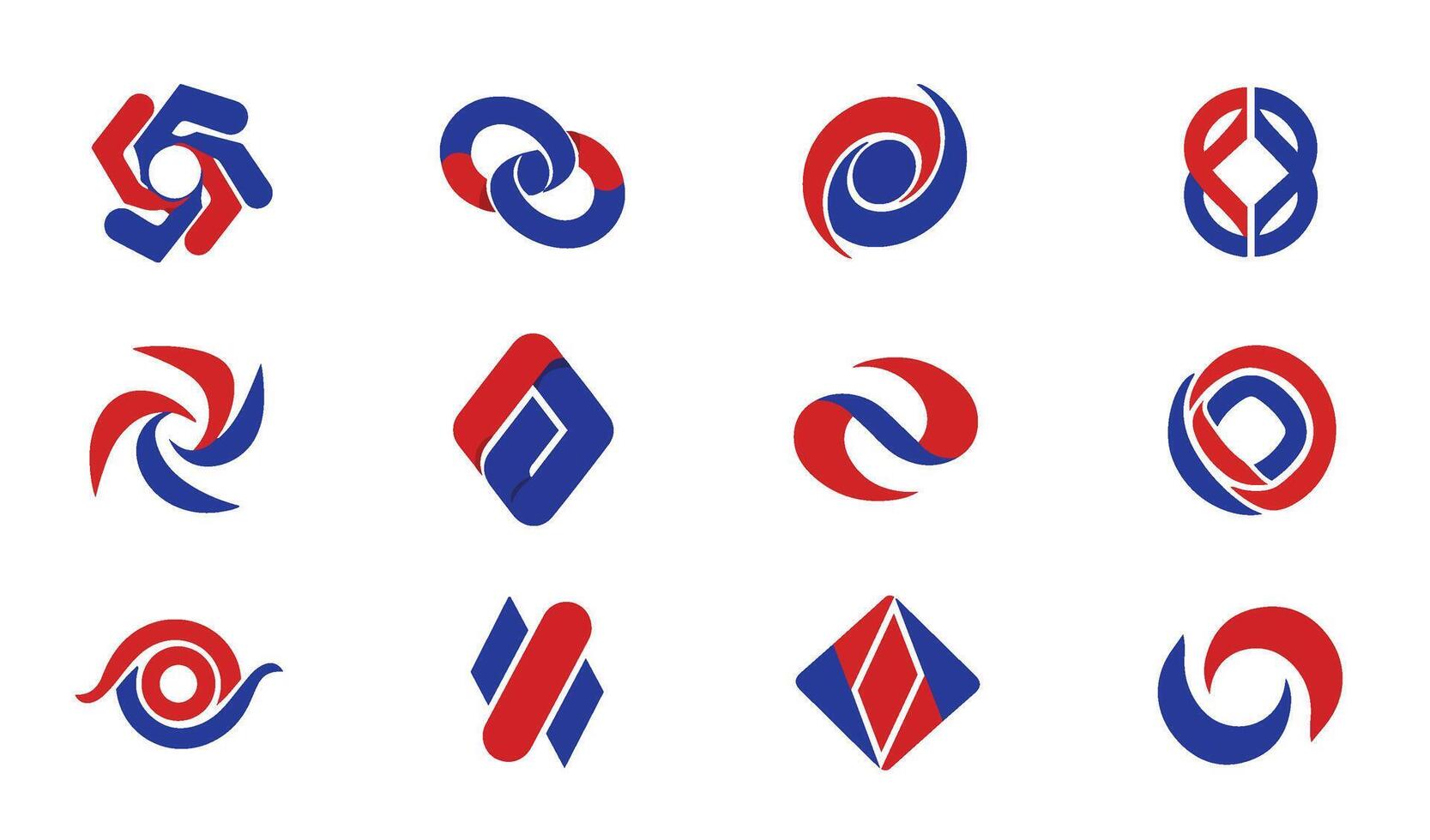 Red Blue Logo Symbols Featuring Dynamic and Motion Inspired Shapes vector