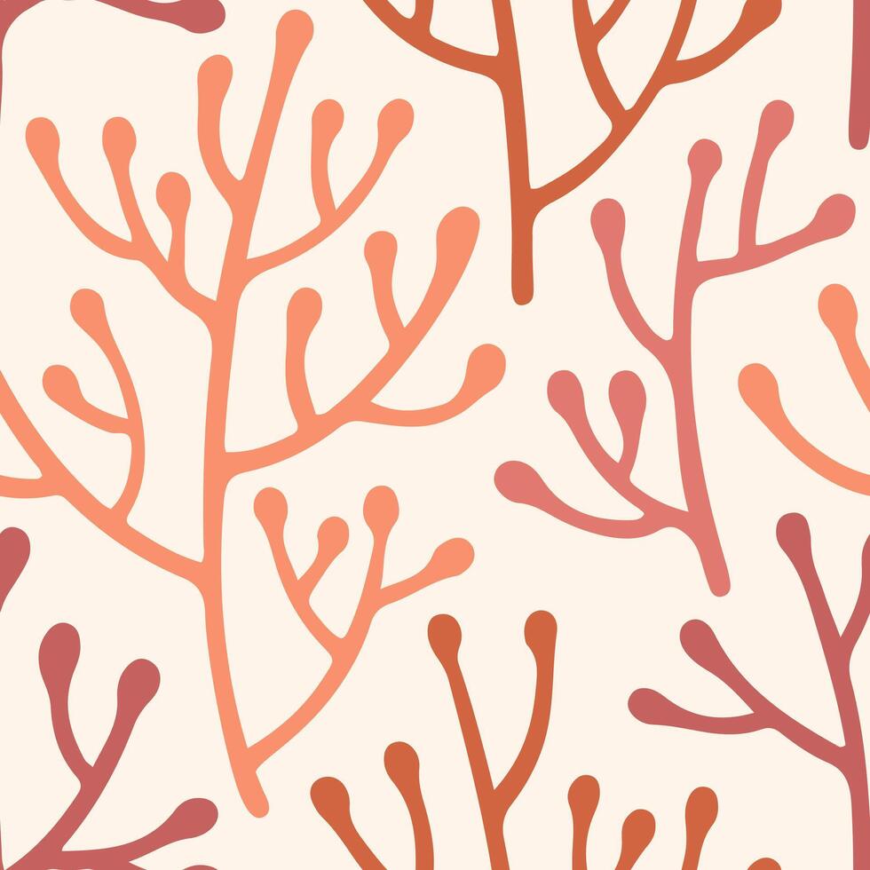 Warm Terracotta Branches on Soft Off White in Hand Printed Style vector