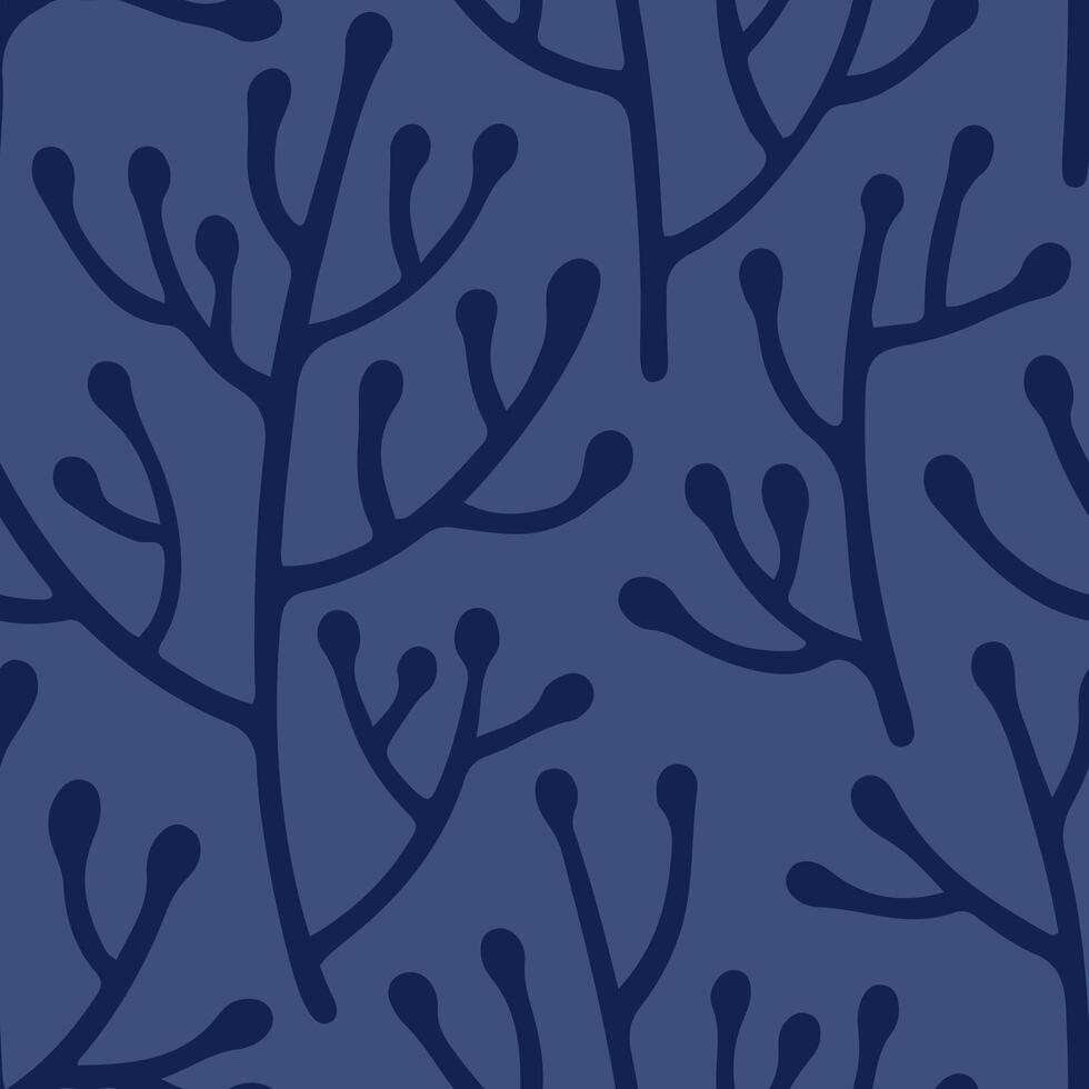 Minimalist Dark Blue Twigs on Deep Blue Seamless Pattern vector