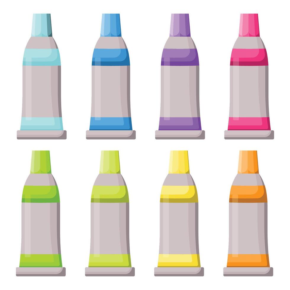 A color set of metal tubes for acrylic paint. Tubes for watercolor. Elements of drawing tools. vector
