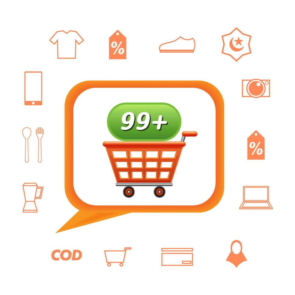 Cart icon with added chat bubbles and icon pack vector