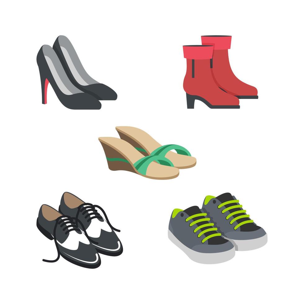 Various footwear flat icon set vector