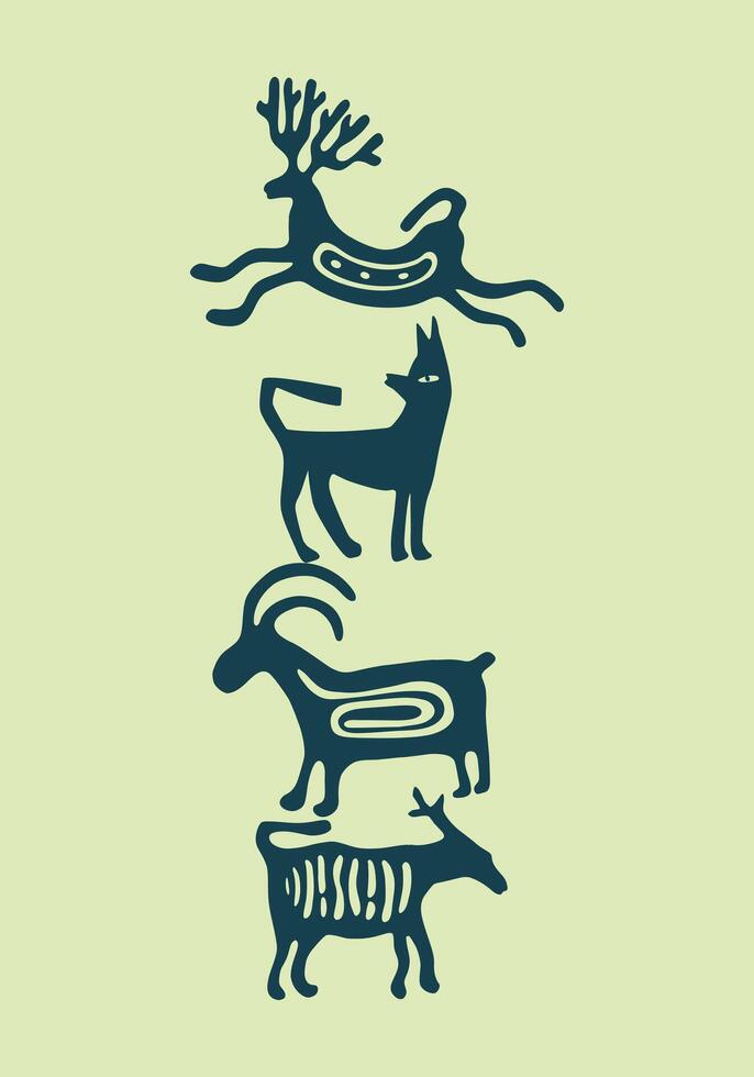 Ethnic animals african element clip art sticker tribe primitive textile silhouette motif layout editable vector