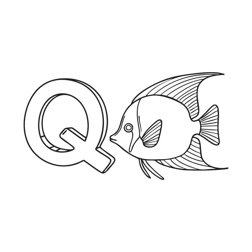 An Illustration of letter Q stand for Queen angelfish vector