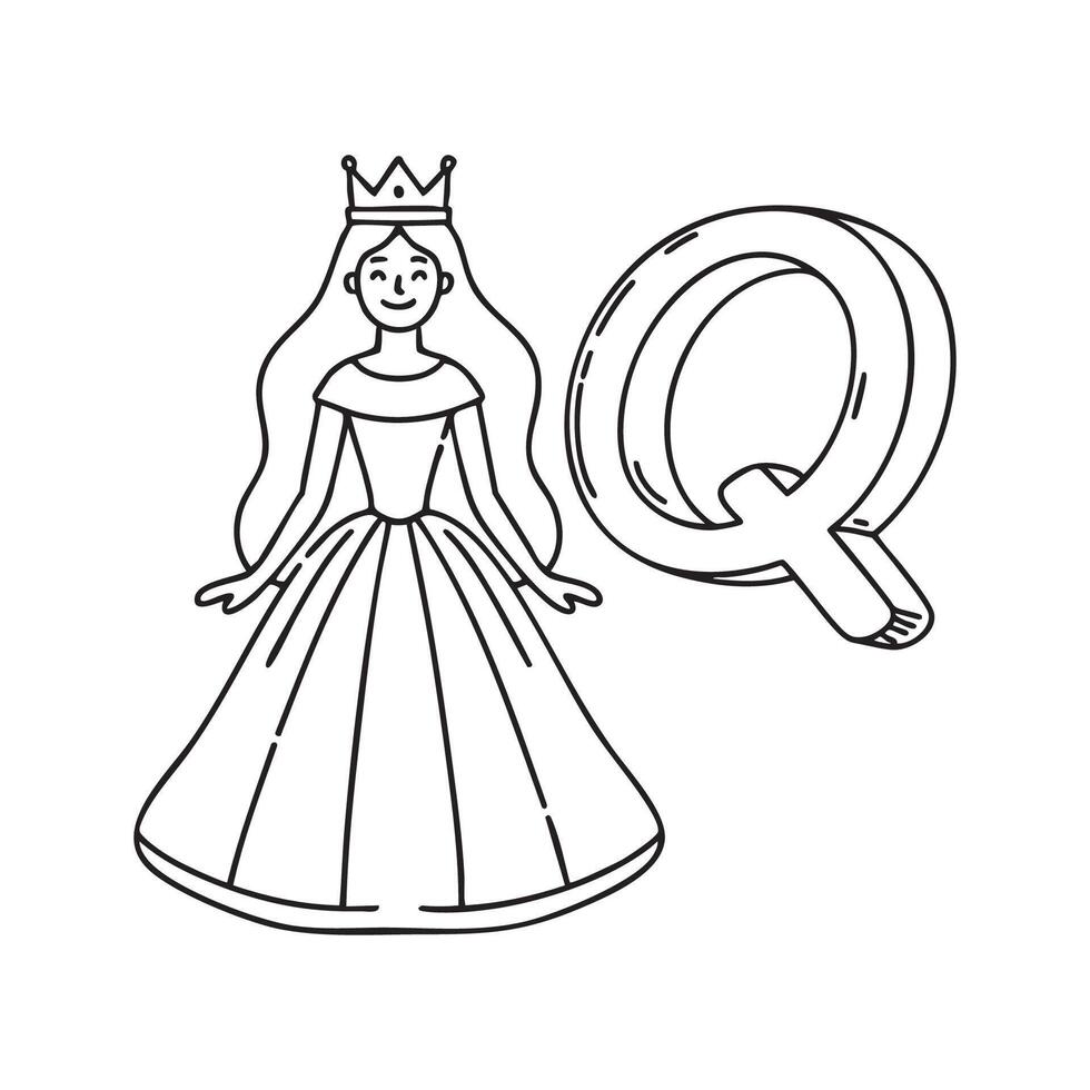 An Illustration of letter Q stand for Queen vector