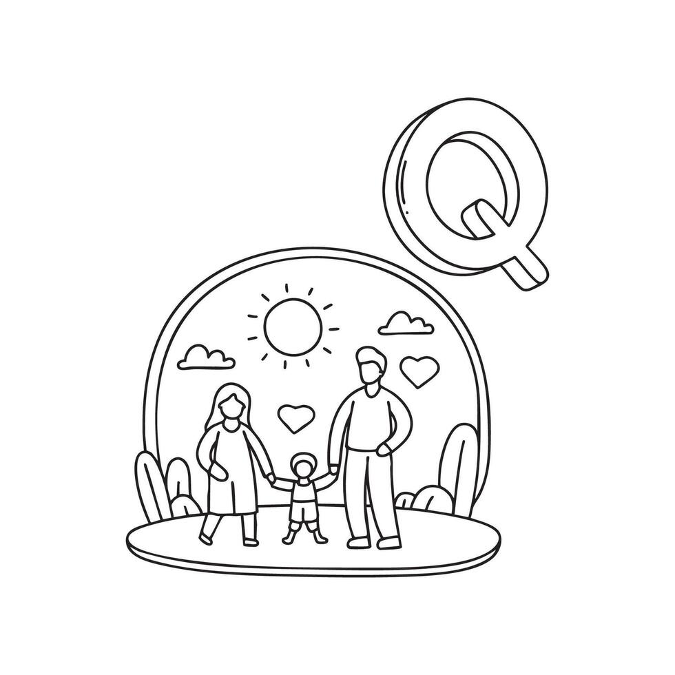 An Illustration of letter Q stand for Quality time vector