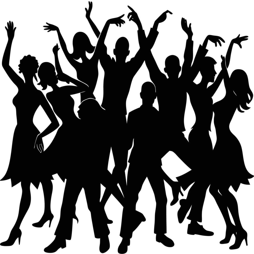 Silhouette of a Crowd of Dancing People against a White Background vector