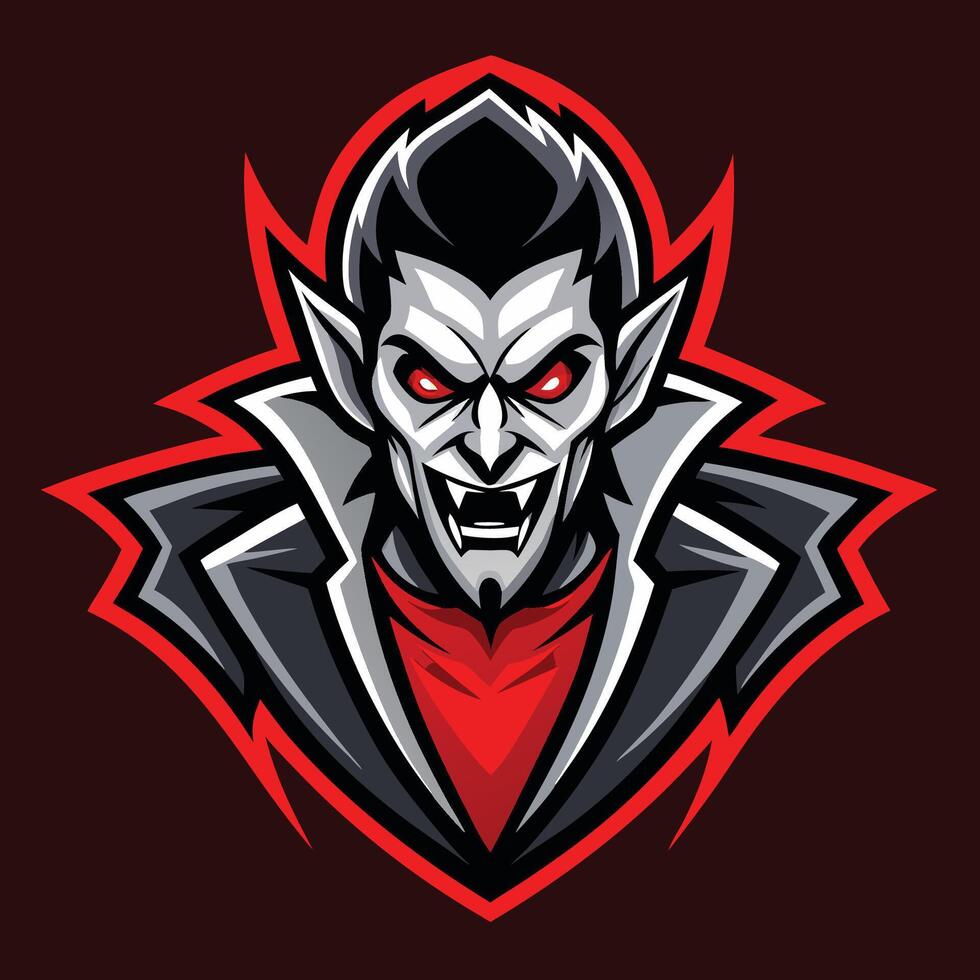 Modern Illustrated Vampire Mascot Logo with Sharp Fangs and Eerie Countenance vector